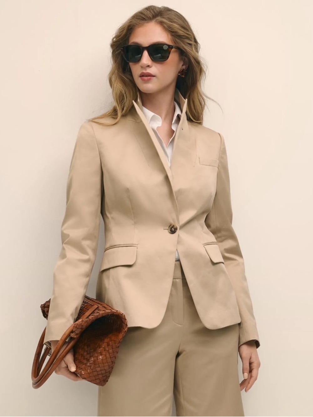 Brooks Brothers 8 Cotton Blend Sateen Buttons Peak Lapel Jacket beige tan blazer